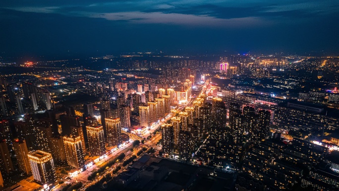 辽宁沈阳沈北新区城市风景夜景航拍