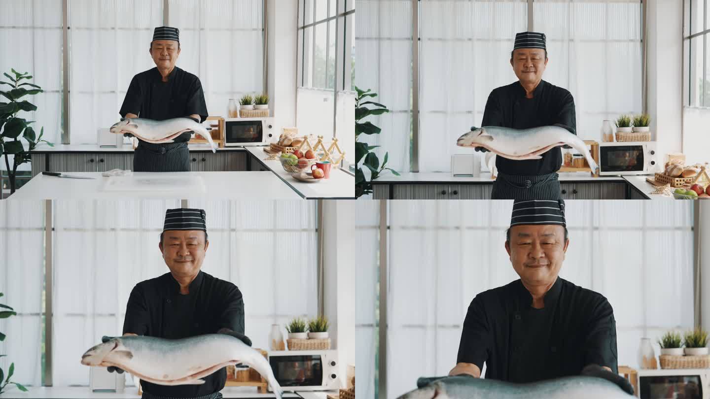 日本厨师肖像精挑细选食品加工刀工