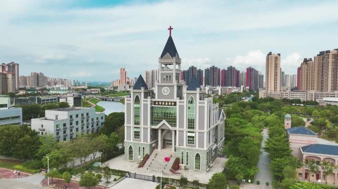 惠州市惠城区教堂航拍视频【原创素材】