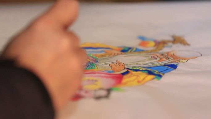 传统工匠手工绘制年画寿星长寿神仙实拍素材