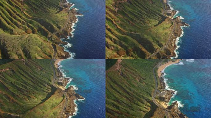 在夏威夷瓦胡岛上，沿着卡兰尼亚纳奥莱高速公路飞行，经过拉奈了望台