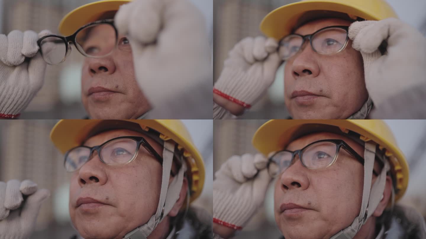 这位亚洲高级工程师手拿眼镜，晚上在电站工作