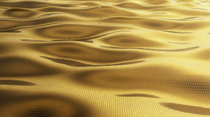 抽象背景为金光闪闪的细胞。带波形单元的数字签名，闪耀。美丽的金色浮线，闪耀着光芒。