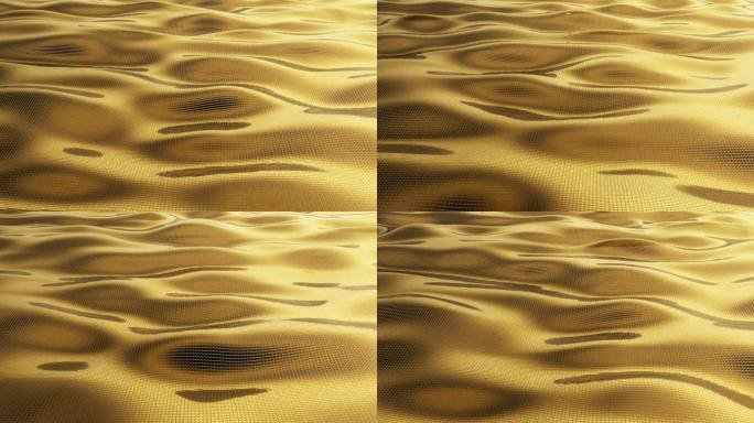 抽象背景为金光闪闪的细胞。带波形单元的数字签名，闪耀。美丽的金色浮线，闪耀着光芒。