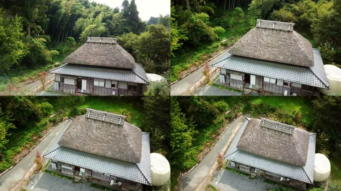 鸟瞰乡间的传统老式日本式草屋
