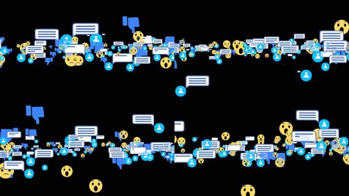 负面社交媒体评论、透明背景、社交网络图标、人们的意见、评论和反应覆盖视频
