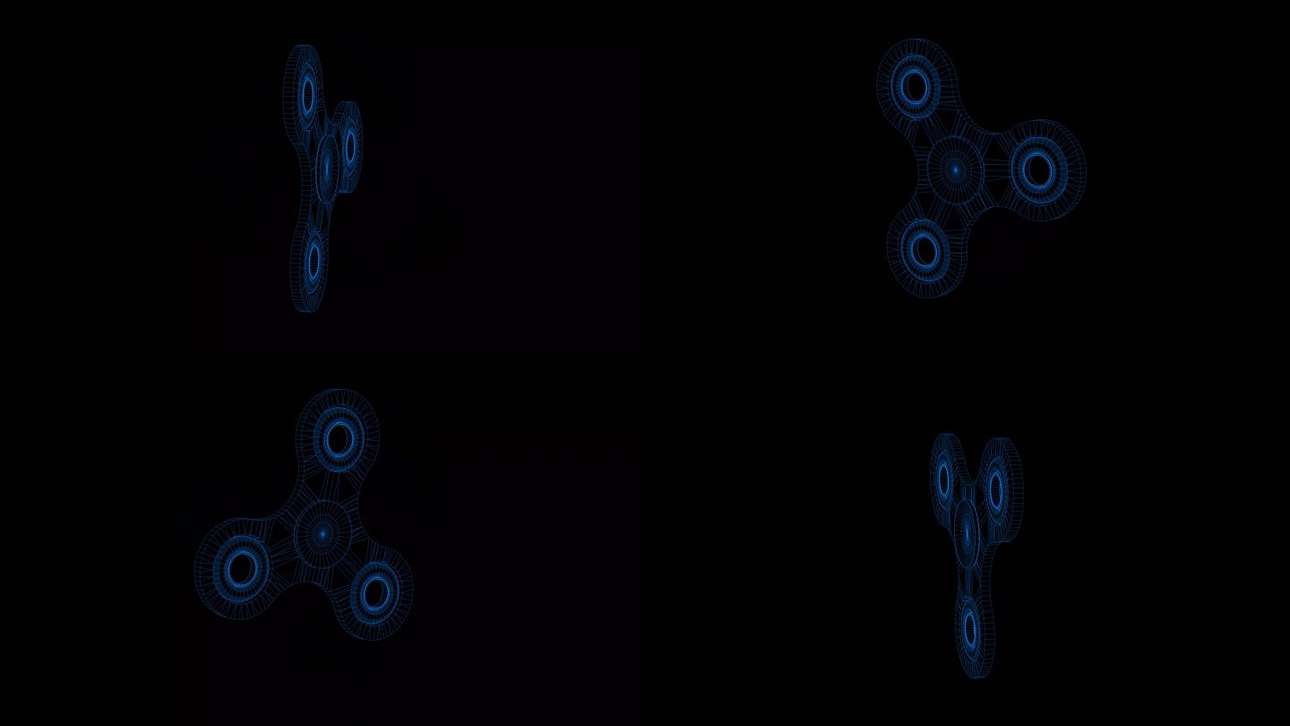 4K蓝色全息科技线框手指陀螺素材带通道