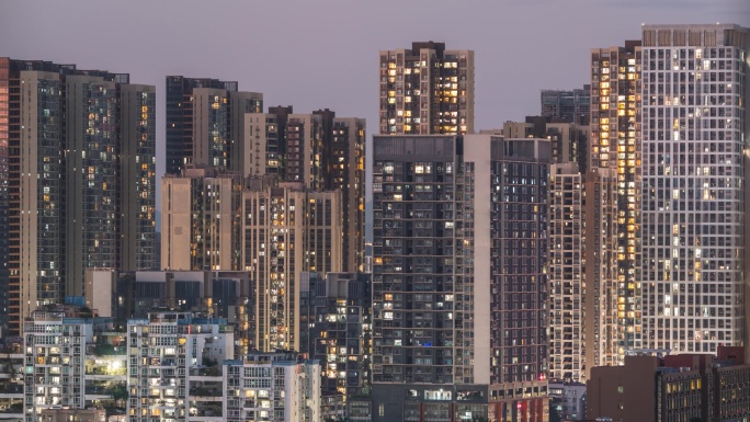 4K延时-万家灯火-小区夜景-居民楼亮灯