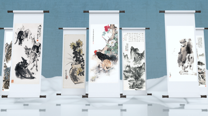 【原创】古代水墨画国画传统中国风卷轴展示