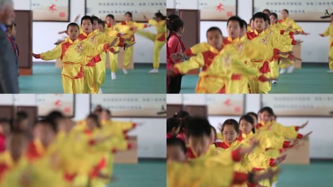 少年儿童孩子学生练习传统武术踢腿武术馆