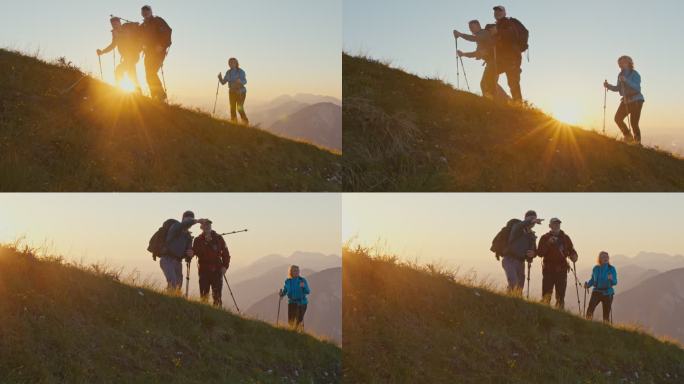 斯洛-莫：三个徒步旅行者在山脊上行走