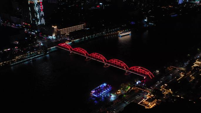 4k兰州 城市 黄河 中山桥 夜景 航拍