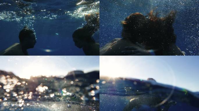 暑假：一对情侣在水下接吻的浪漫故事