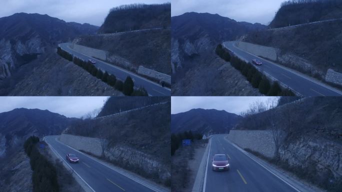 航拍 比亚迪新能源汽车 山路 夜景 推