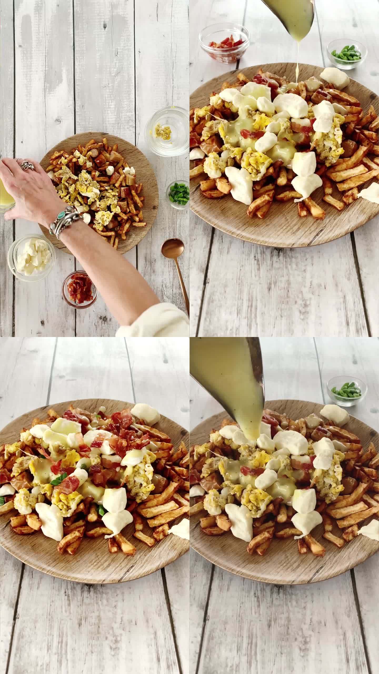 社交媒体的垂直食品准备博客蒙太奇：炸薯条、土豆条