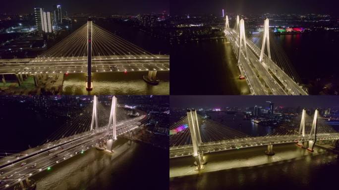 航拍广州新洛溪大桥夜景（高视角）
