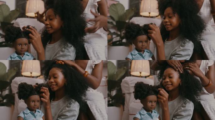 一位母亲在家为女儿梳头的4k视频片段