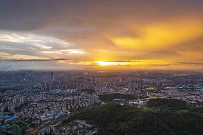 傍晚航拍中山市日落延时照片