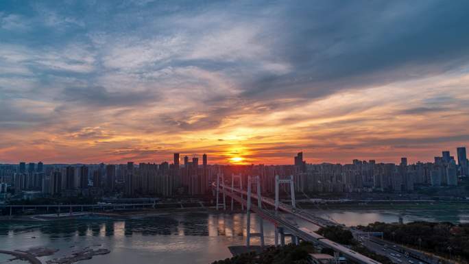重庆鹅公岩大桥城市日落夜景
