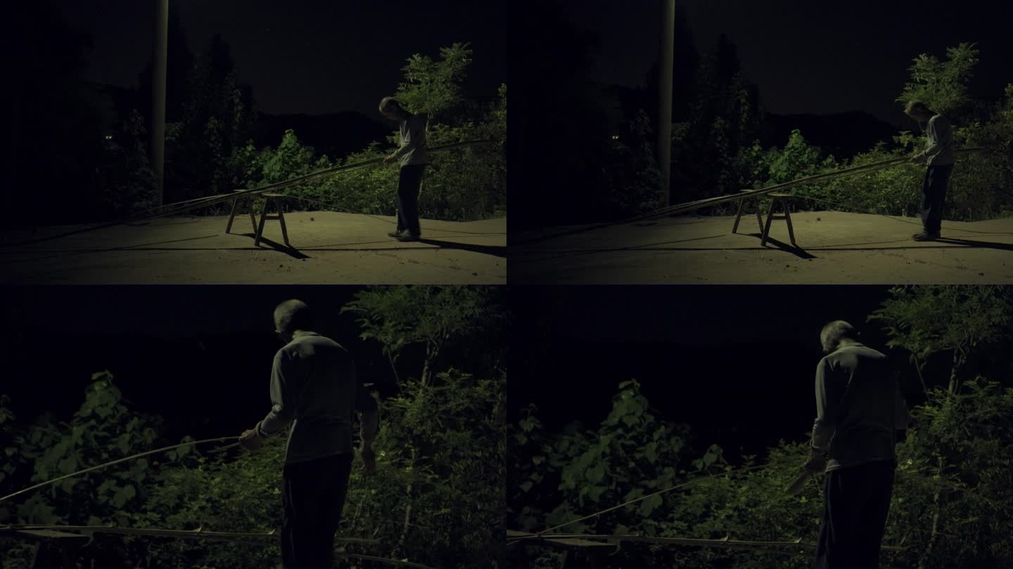 夜晚老人在路灯下干活丨4K丨原创实拍