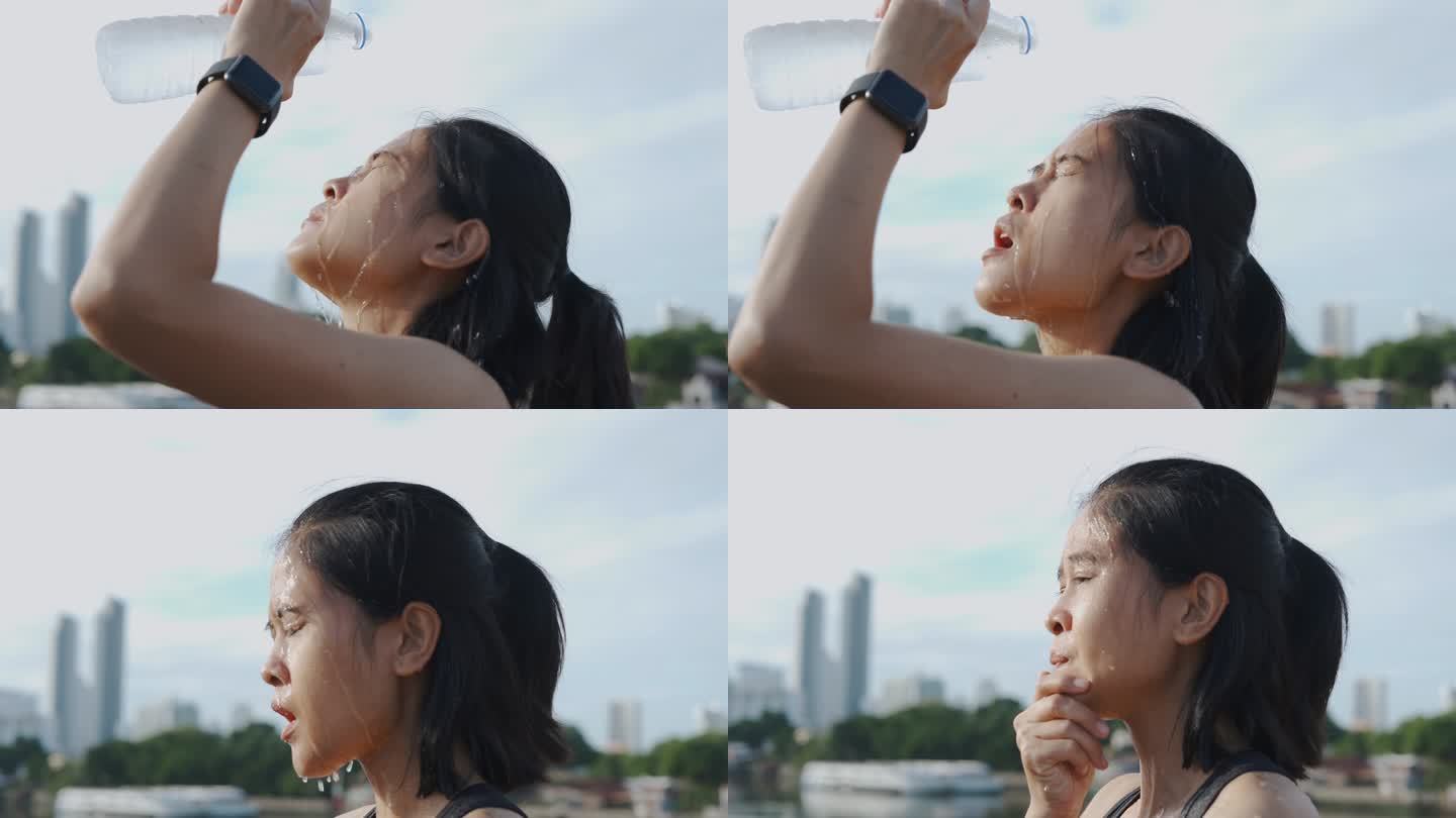 亚洲年轻女子用水洗脸