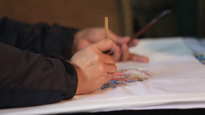 传统工匠画年画神像八仙财神寿星实拍原素材