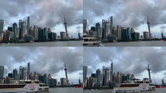 上海外滩黄浦江客轮延时拍摄