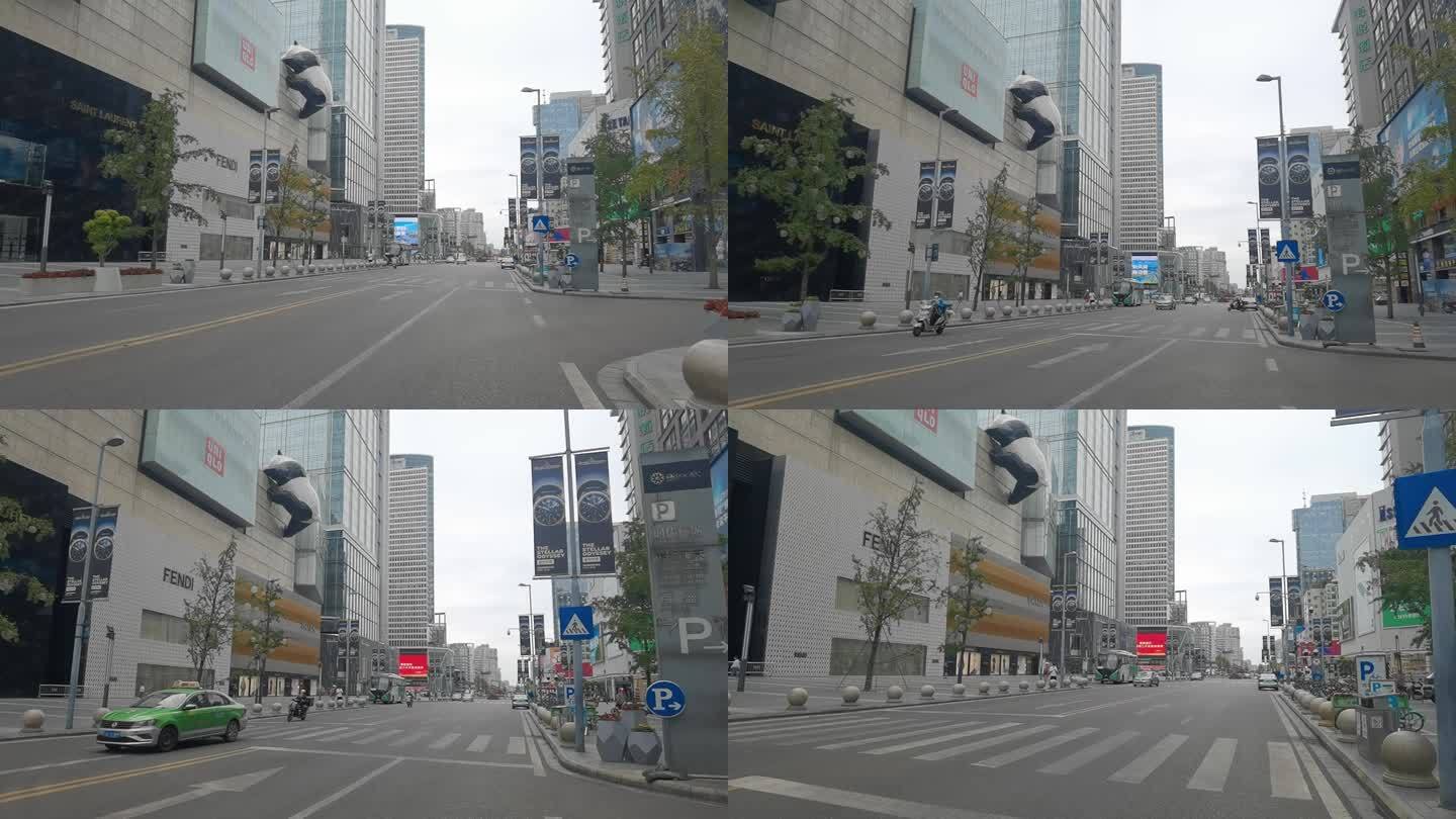 成都锦江区IFS商业中心街上无人空镜头