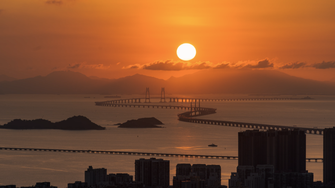 港珠澳大桥日出太阳上升4k延时