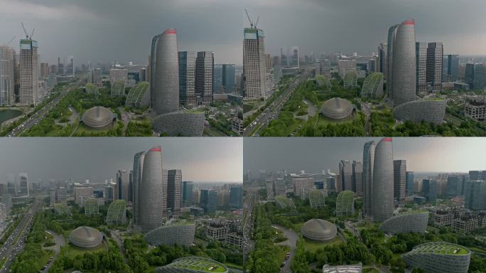 金融城黑云压城高空航拍4K