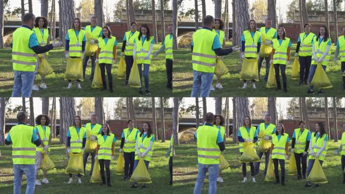 会议期间，志愿者们一起为环境工作，并穿着相配的反光夹克