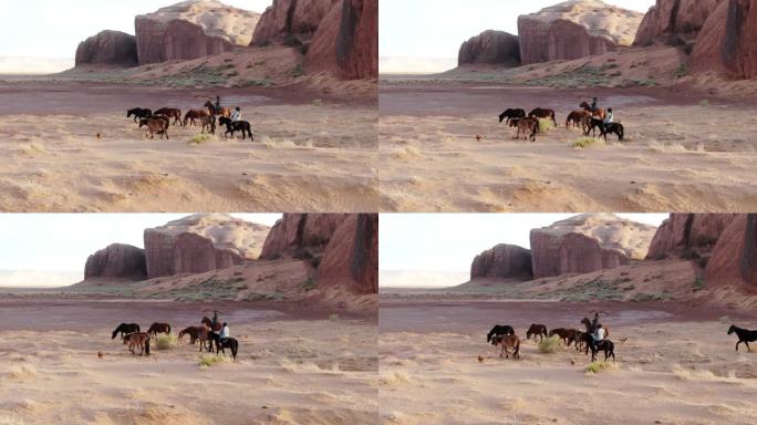 三个纳瓦霍姐妹正在放牧小马