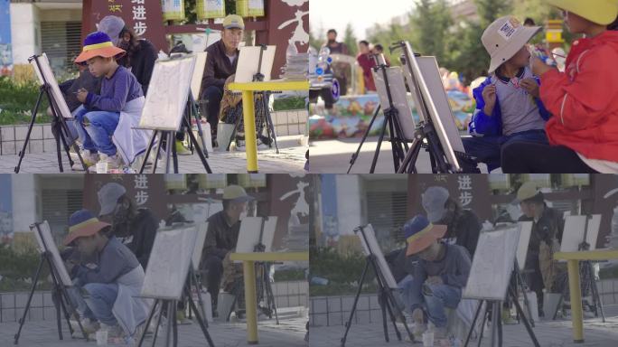 【4k】现代藏族儿童娱乐街头绘画升格04