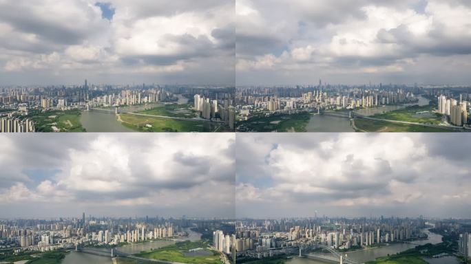 4K湖北武汉汉江湾航拍延时