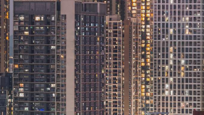 4K延时-城市密集居民楼公寓灯光亮起