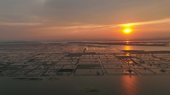 阳澄湖蟹湖5.1K分辨率夕阳夜景航拍视频