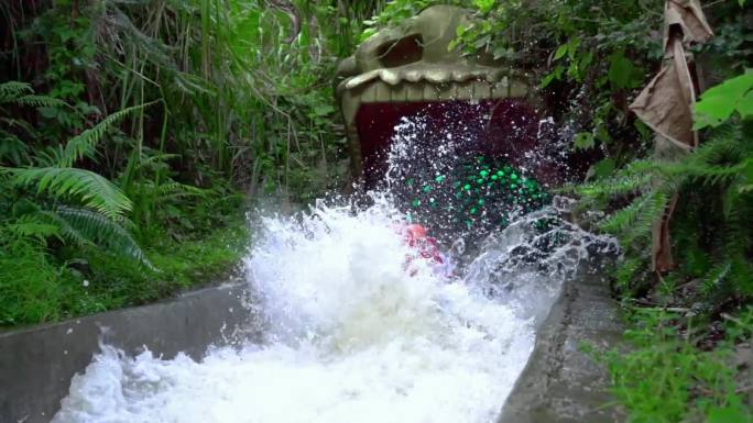 乡村旅游峡谷隧道瀑布漂流玩水打水仗