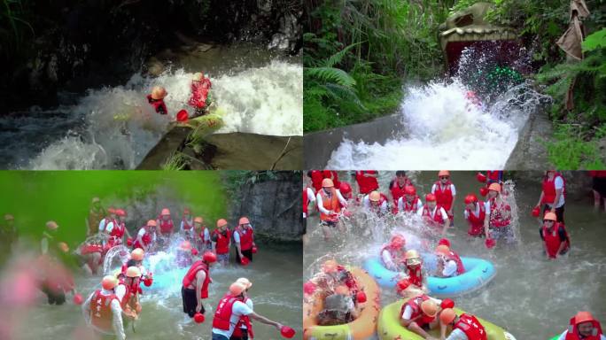 乡村旅游峡谷隧道瀑布漂流玩水打水仗