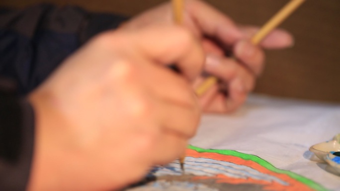 手毛笔画传统年画神像神仙特写实拍原素材