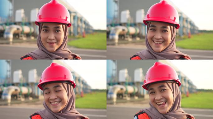 工程师：穆斯林妇女在工厂大楼工作