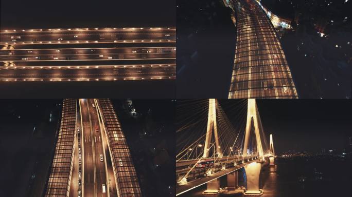 航拍广州新洛溪大桥夜景特写镜头