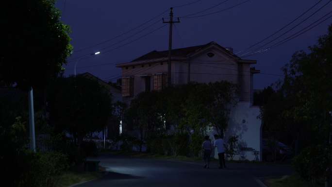 夜晚乡下马路电动车行人