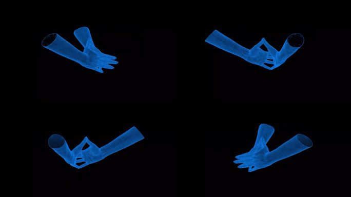4K蓝色全息科技线框人手手势手素材带通道
