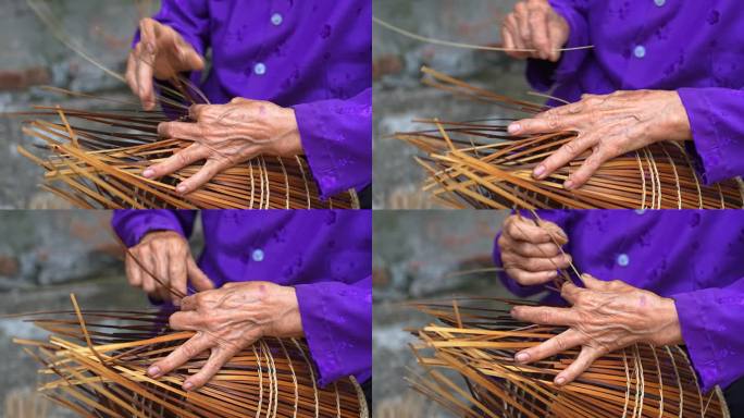 越南渔民在越南的Thu-Sy村为捕鱼设备制作篮子。