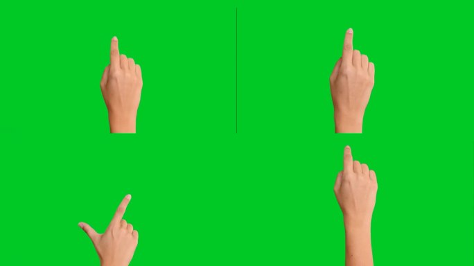 绿色屏幕上的4K女性手触摸屏手势