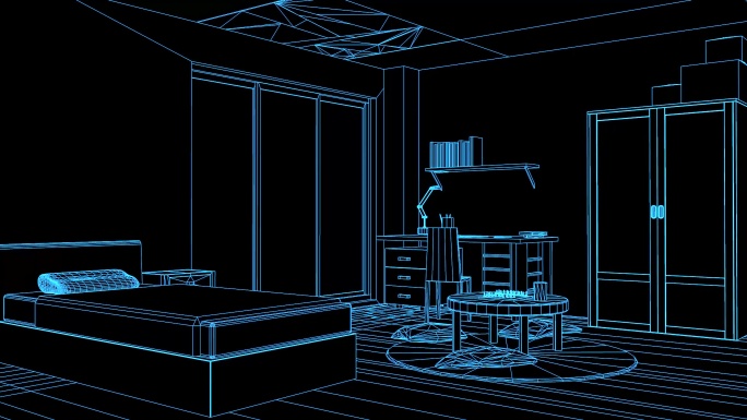 蓝色全息投影三维房屋地震动画素材