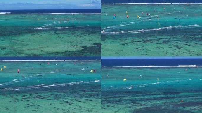 航拍海上风筝冲浪竞速比赛