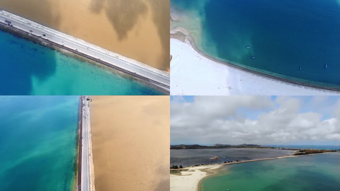 航拍广东汕尾风车岛跨海公路（双色海水）