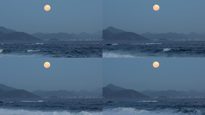 满月海洋景观海上明月海浪海边傍晚