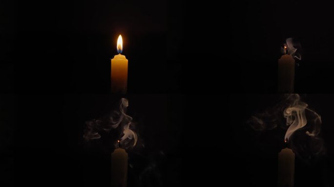 蜡烛火焰被风吹灭后的慢动作烟雾